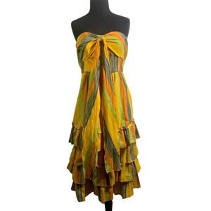 LA MAISON TALULAH Dress LG Imperial Strapless Tiered‎ Midi Hidden Zipper Tie Bow